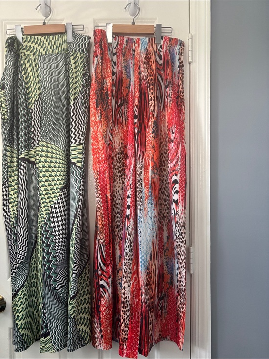 Pants - Red Multi-Print wide leg palazzo pants - Unbranded
